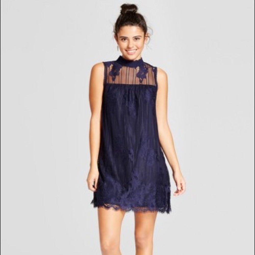 Xhilaration Navy Mock Neck Shift Dress